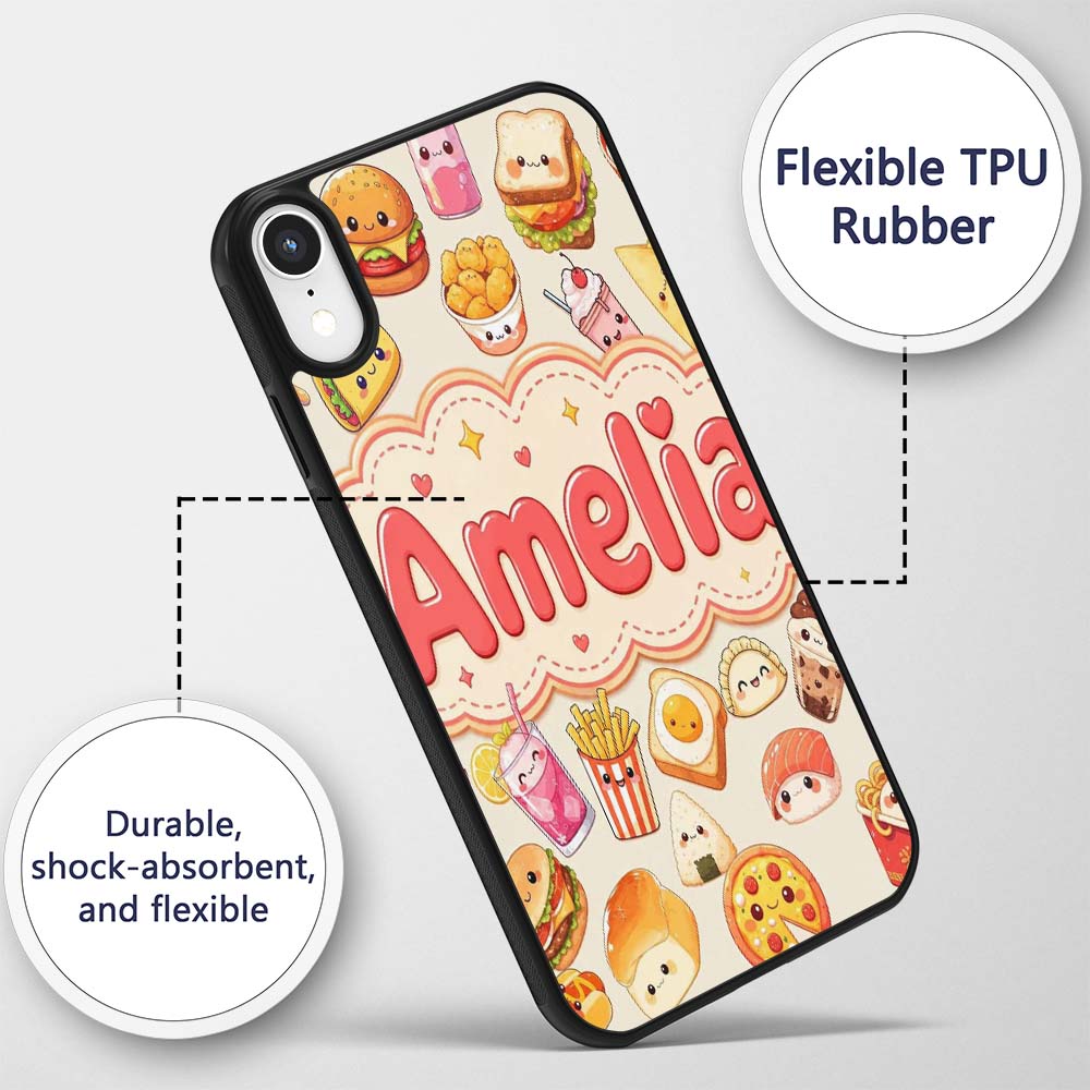 Kawaii Fast Food Burger Sushi Taco Pizza Cream Custom Name Protective Phone Case Mobile Cover Durable Everyday Smartphone Shock Resistant