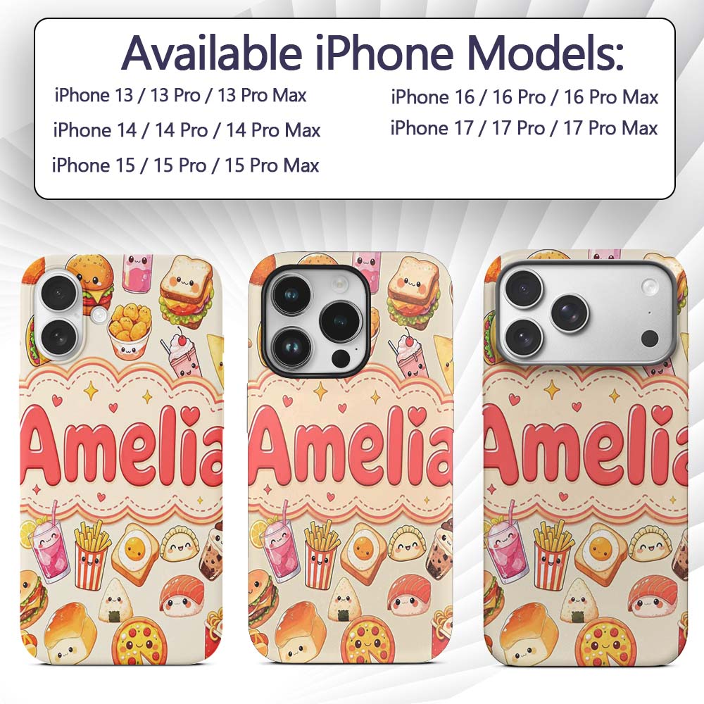Kawaii Fast Food Burger Sushi Taco Pizza Cream Custom Name Protective Phone Case Mobile Cover Durable Everyday Smartphone Shock Resistant