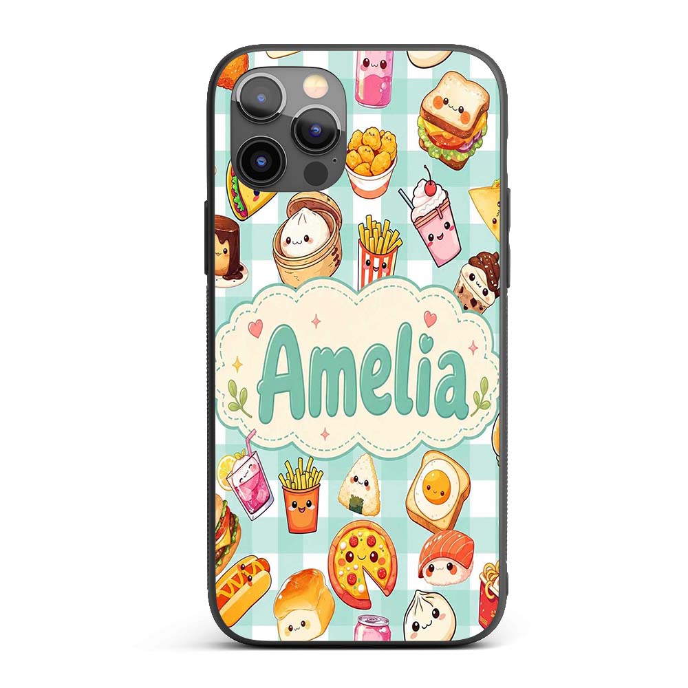 Kawaii Fast Food Burger Sushi Taco Pizza Mint Custom Name Protective Phone Case Mobile Cover Durable Everyday Smartphone Shock Resistant