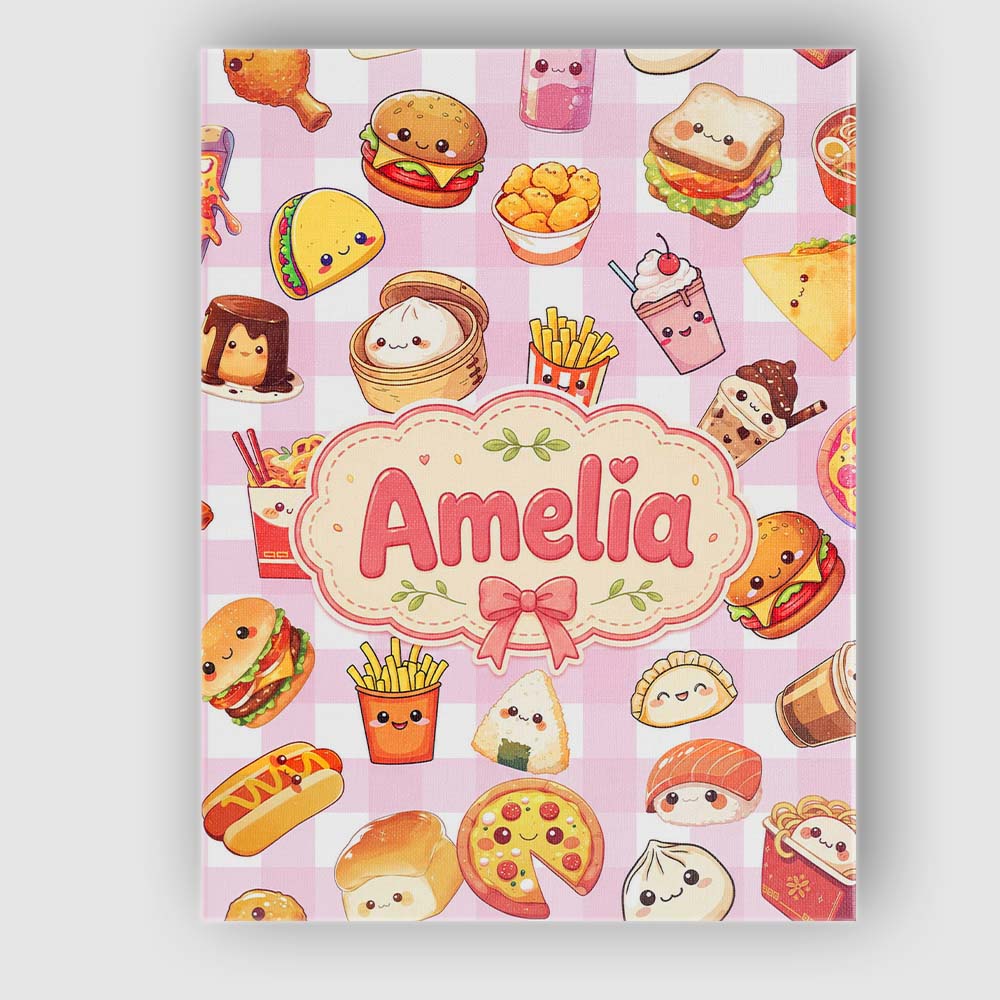 Personalised Name Kawaii Fast Food Burger Custom Unique Gift Idea Elegant Feature Canvas Wall Art Print Decor Picture Ready to Hang
