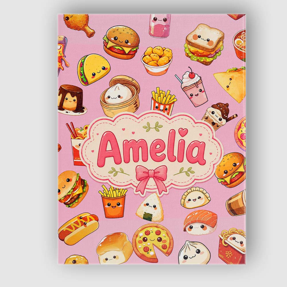 Personalised Name Kawaii Fast Food Burger Custom Unique Gift Idea Elegant Feature Canvas Wall Art Print Decor Picture Ready to Hang