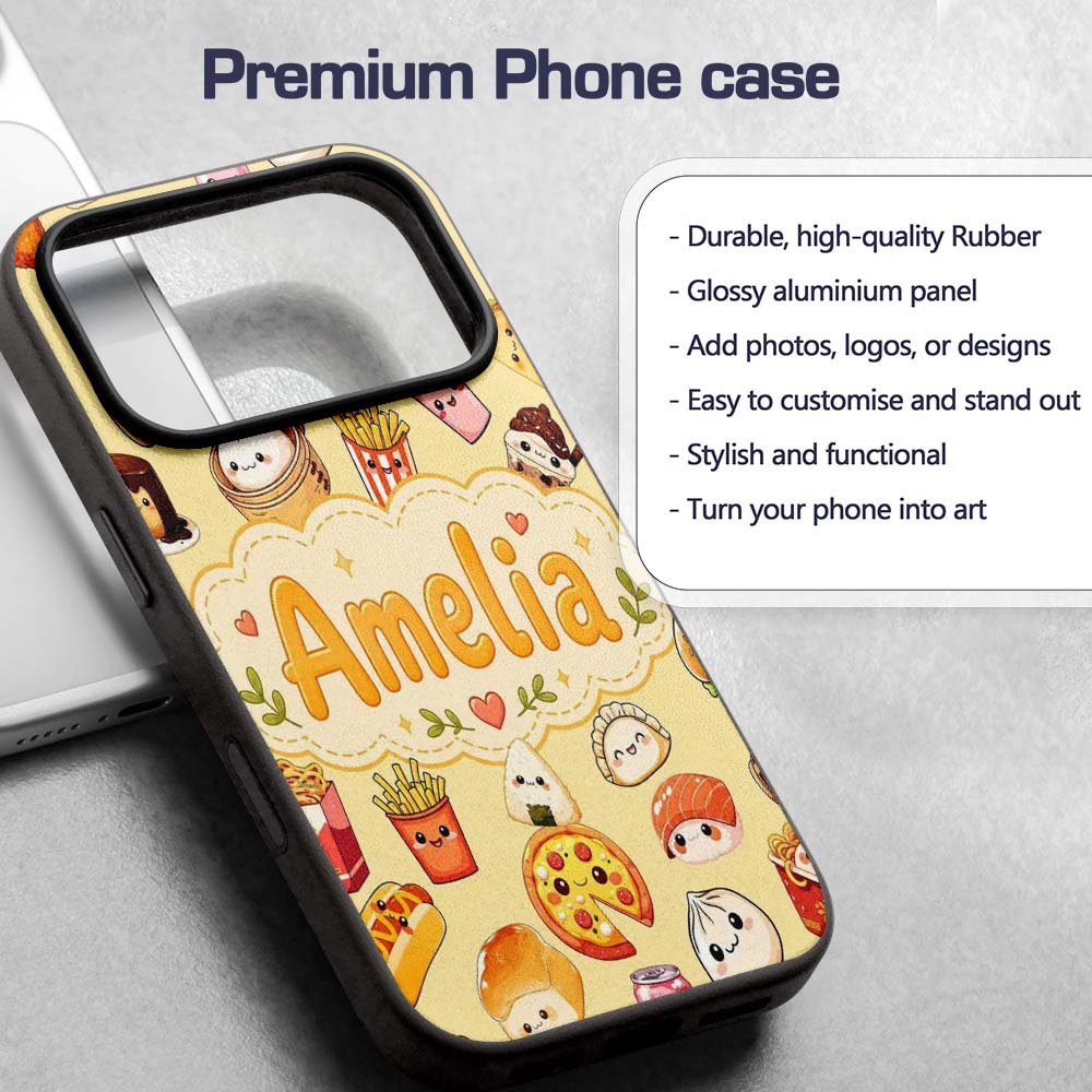 Kawaii Fast Food Burger Sushi Taco Pizza Beige Custom Name Protective Phone Case Mobile Cover Durable Everyday Smartphone Shock Resistant