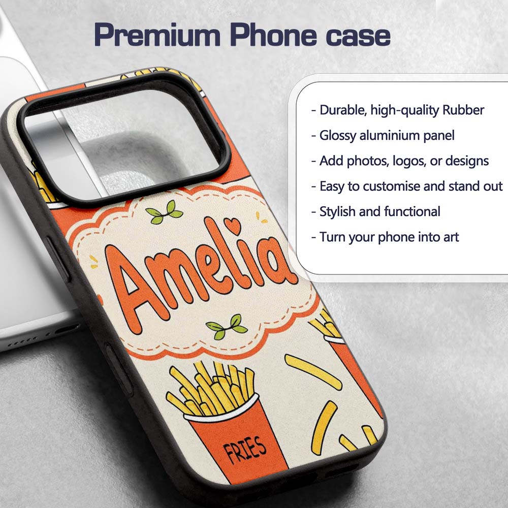Cute French Fries Cartoon Snack Printed Design Custom Name Protective Phone Case Mobile Cover Durable Everyday Smartphone Shock Resistant