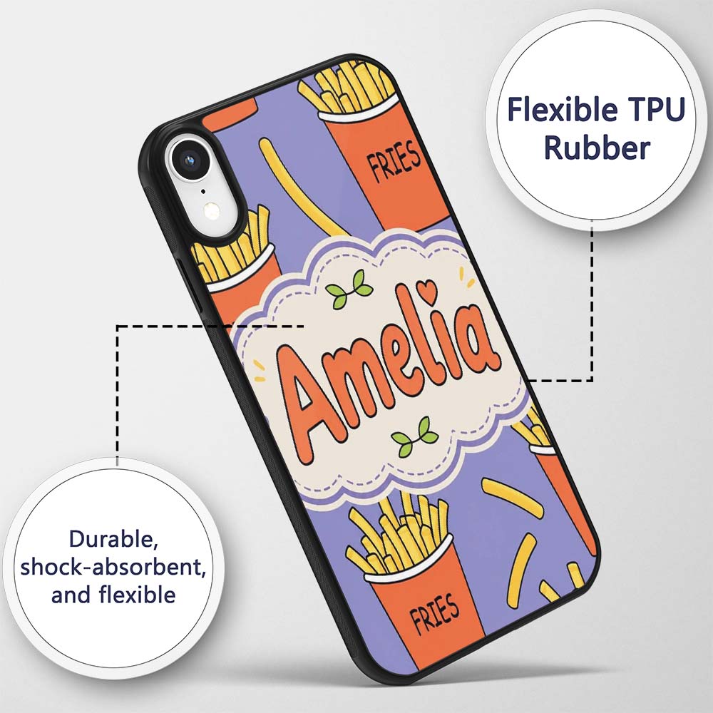 Cute French Fries Cartoon Snack Printed Design Custom Name Protective Phone Case Mobile Cover Durable Everyday Smartphone Shock Resistant