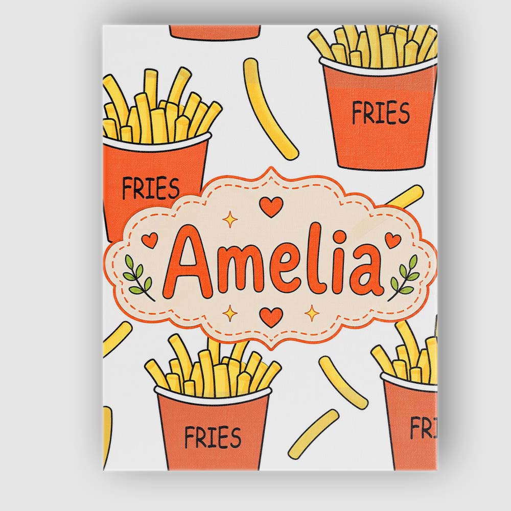 Personalised Name Cute French Fries Cartoon Custom Bespoke Interior Contemporary Canvas Wall Art Print Decor Picture Ready to Hang
