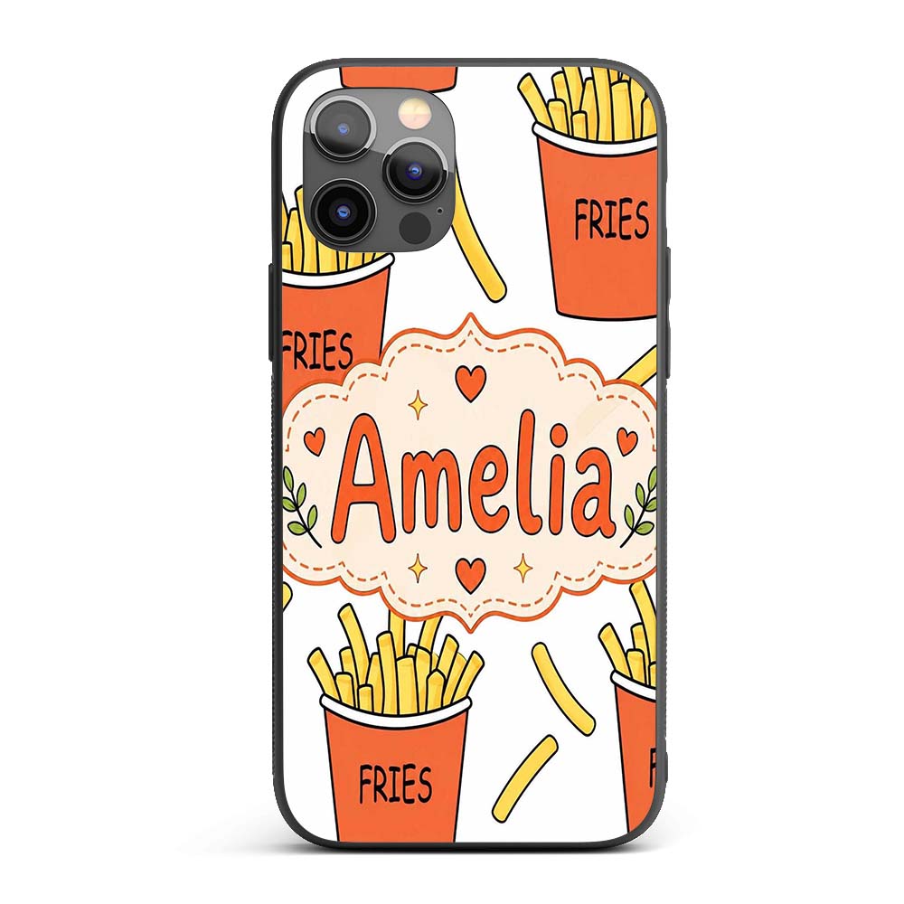 Cute French Fries Cartoon Snack Food Light Grey Custom Name Protective Phone Case Mobile Cover Durable Everyday Smartphone Shock Resistant