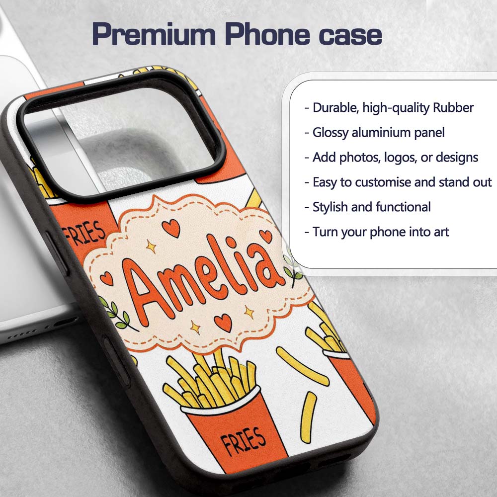 Cute French Fries Cartoon Snack Food Light Grey Custom Name Protective Phone Case Mobile Cover Durable Everyday Smartphone Shock Resistant