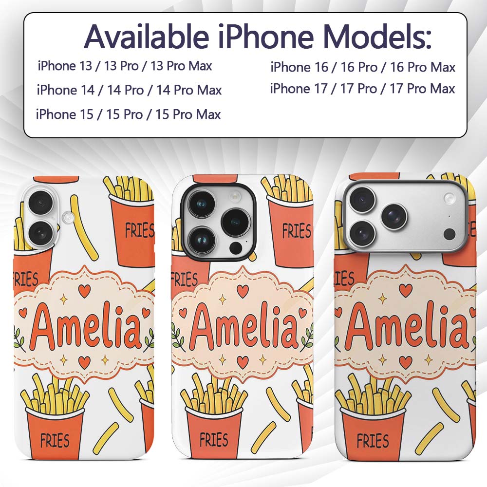 Cute French Fries Cartoon Snack Food Light Grey Custom Name Protective Phone Case Mobile Cover Durable Everyday Smartphone Shock Resistant