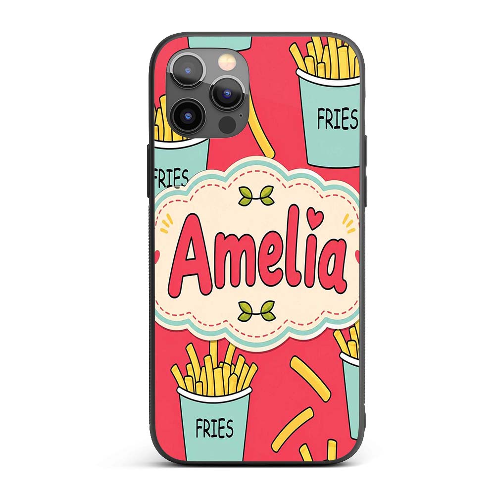 Cute French Fries Cartoon Snack Seamless Pattern Custom Name Protective Phone Case Mobile Cover Durable Everyday Smartphone Shock Resistant