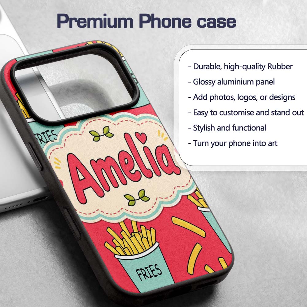 Cute French Fries Cartoon Snack Seamless Pattern Custom Name Protective Phone Case Mobile Cover Durable Everyday Smartphone Shock Resistant