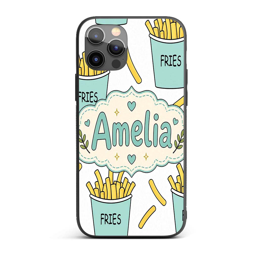 Cute French Fries Cartoon Snack Seamless Pattern Custom Name Protective Phone Case Mobile Cover Durable Everyday Smartphone Shock Resistant