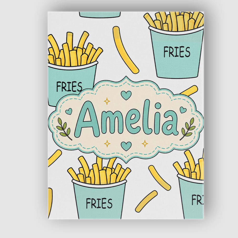 Personalised Name Cute French Fries Cartoon Custom Bespoke Interior Contemporary Canvas Wall Art Print Decor Picture Ready to Hang