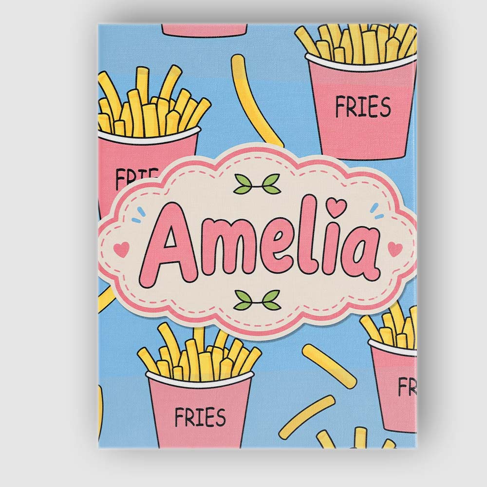 Personalised Name Cute French Fries Cartoon Custom Bespoke Interior Contemporary Canvas Wall Art Print Decor Picture Ready to Hang