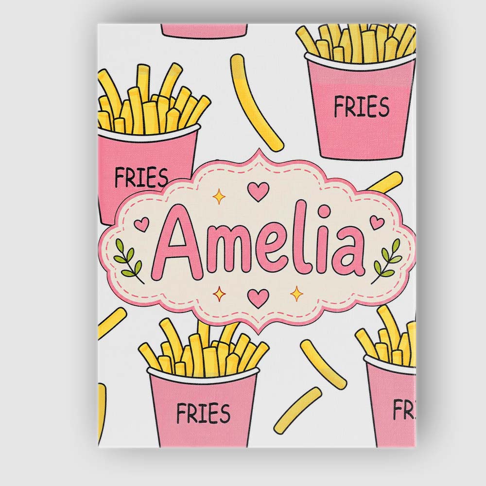 Personalised Name Cute French Fries Cartoon Custom Bespoke Interior Contemporary Canvas Wall Art Print Decor Picture Ready to Hang