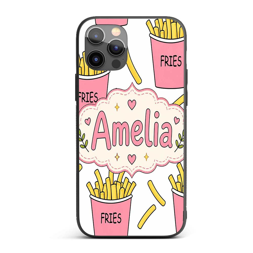Cute French Fries Cartoon Snack Seamless Pattern Custom Name Protective Phone Case Mobile Cover Durable Everyday Smartphone Shock Resistant