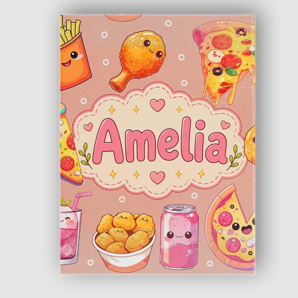 Personalised Name Cute Kawaii Fast Food Custom Modern Room Accent Elegant Feature Canvas Wall Art Print Decor Picture Ready to Hang