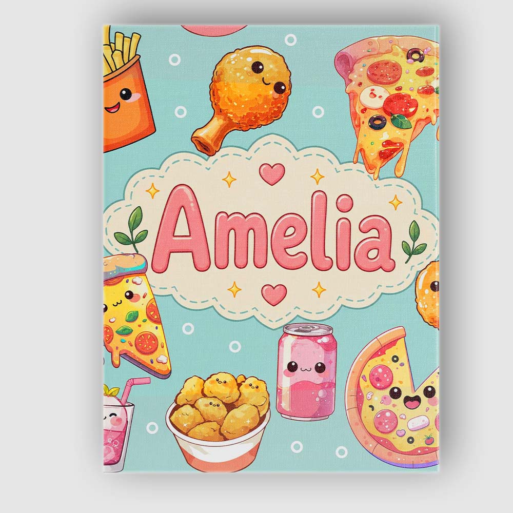 Personalised Name Cute Kawaii Fast Food Custom Modern Room Accent Elegant Feature Canvas Wall Art Print Decor Picture Ready to Hang