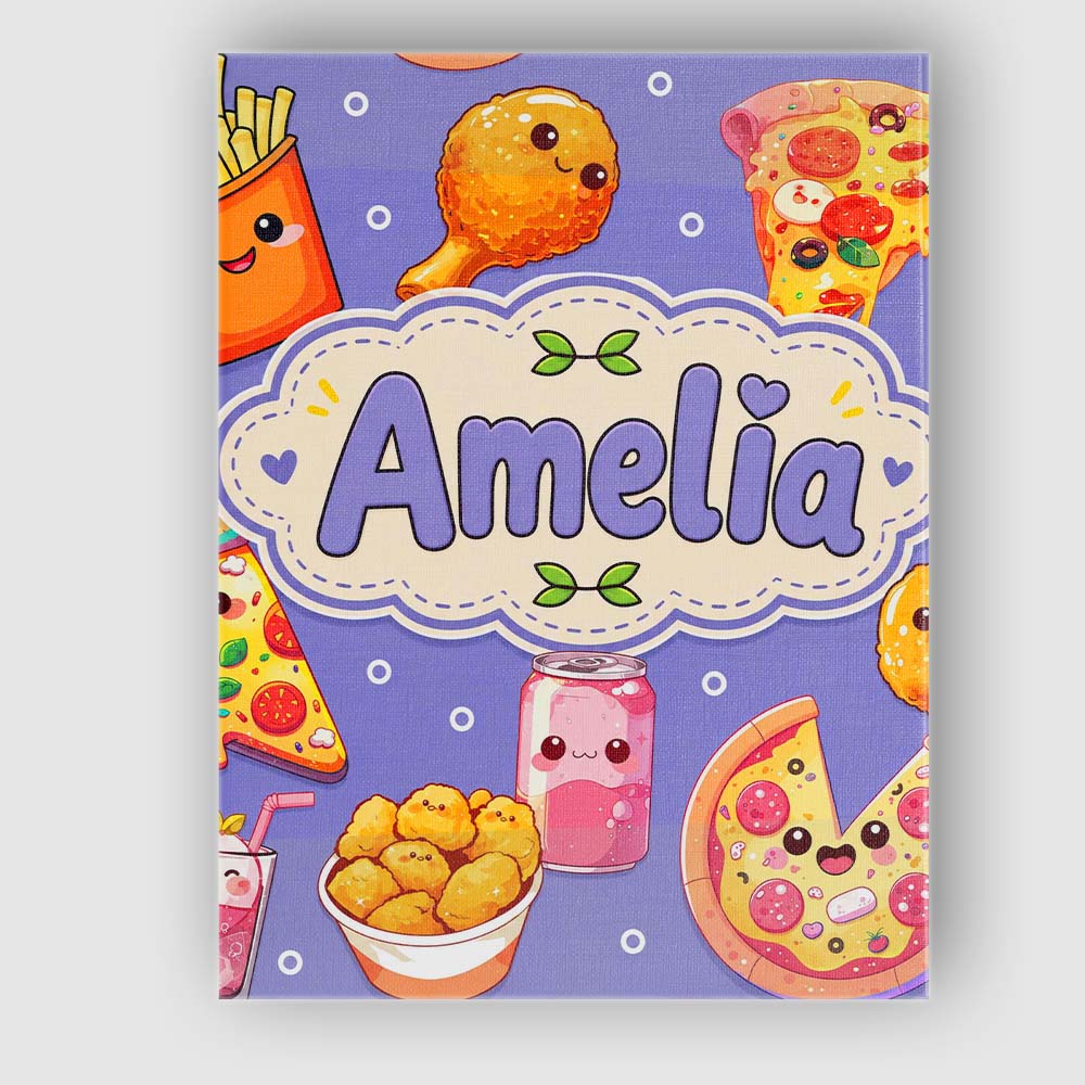 Personalised Name Cute Kawaii Fast Food Custom Modern Room Accent Elegant Feature Canvas Wall Art Print Decor Picture Ready to Hang