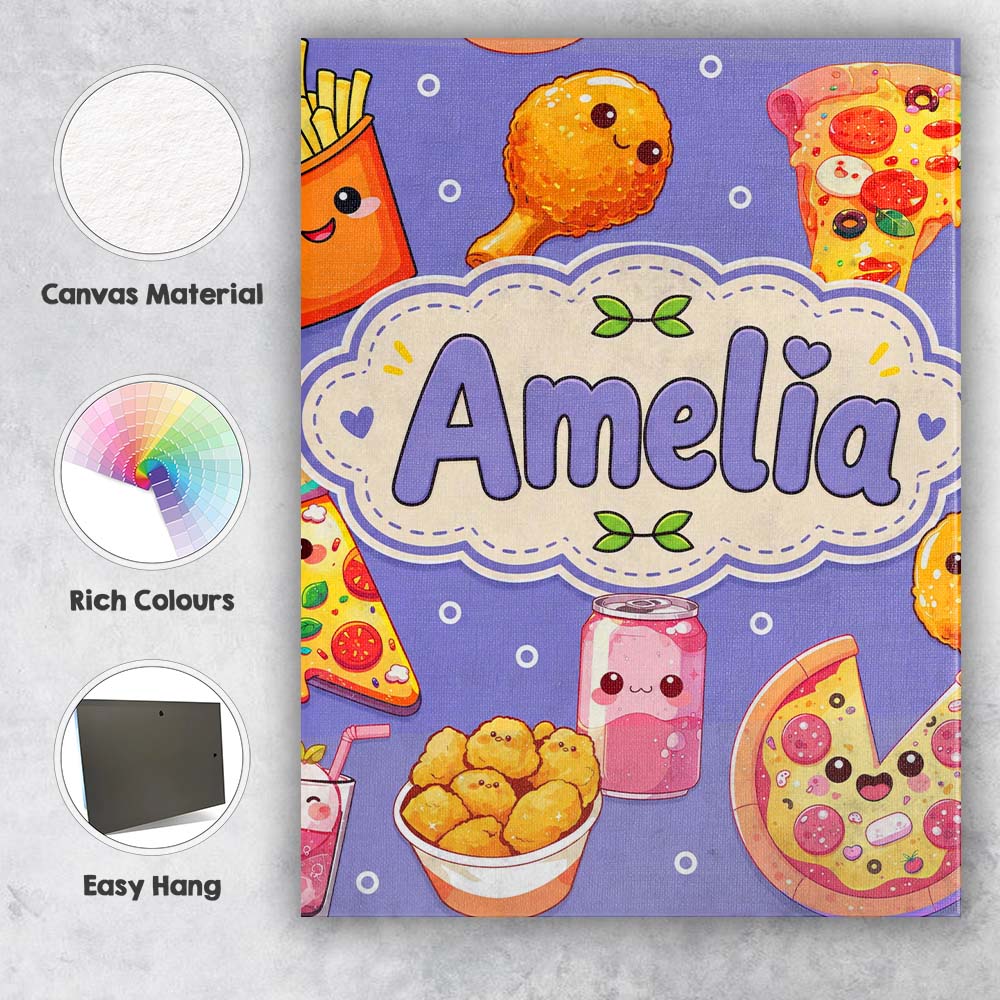 Personalised Name Cute Kawaii Fast Food Custom Modern Room Accent Elegant Feature Canvas Wall Art Print Decor Picture Ready to Hang