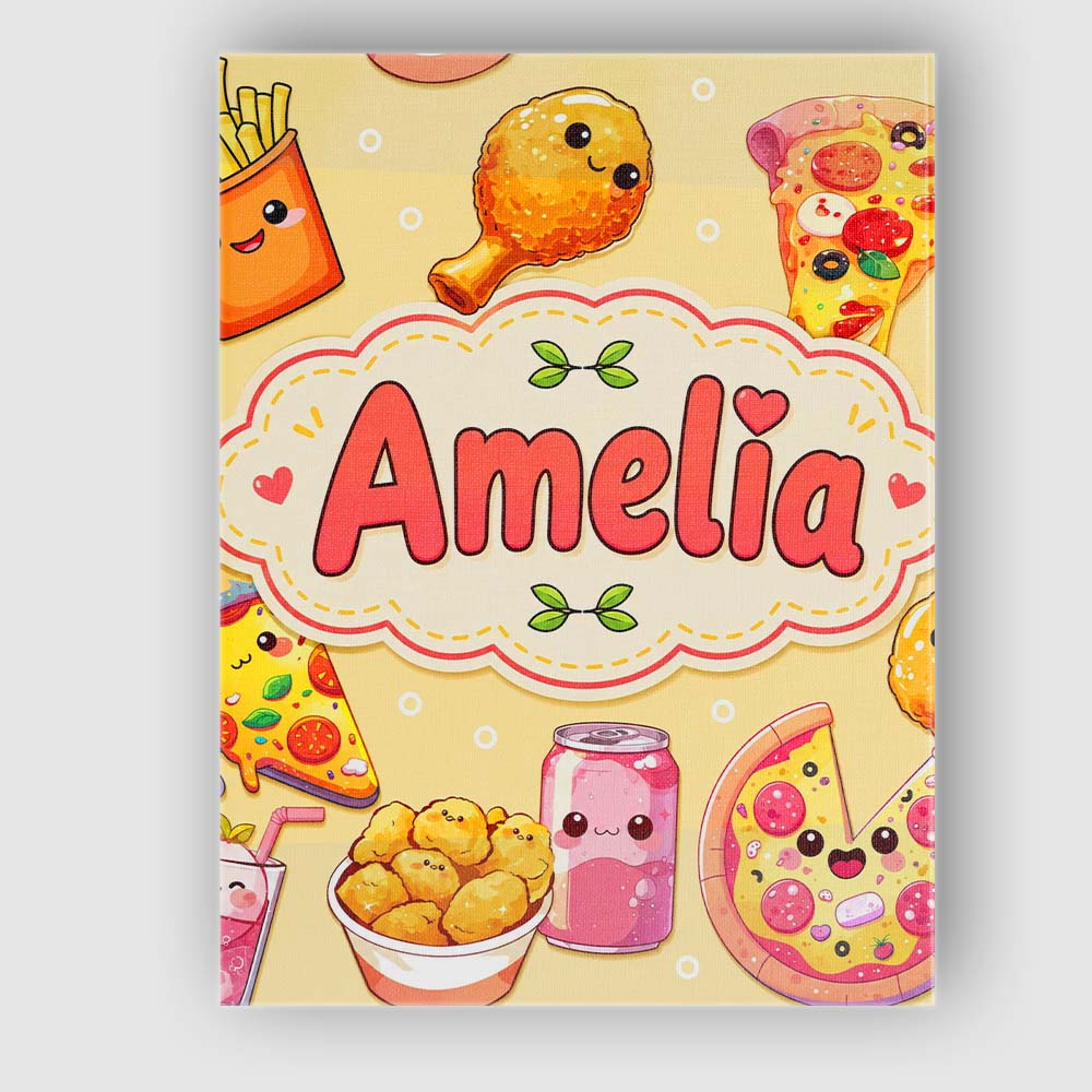 Personalised Name Cute Kawaii Fast Food Custom Modern Room Accent Elegant Feature Canvas Wall Art Print Decor Picture Ready to Hang
