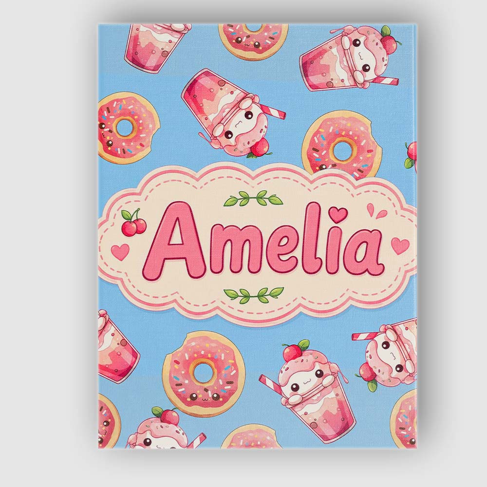 Personalised Name Cute Kawaii Donuts and Custom Unique Gift Idea Elegant Feature Canvas Wall Art Print Decor Picture Ready to Hang