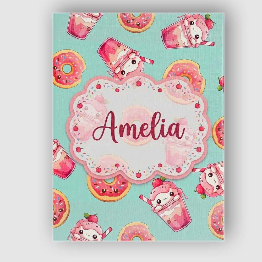 Personalised Name Cute Kawaii Donuts and Custom Unique Gift Idea Elegant Feature Canvas Wall Art Print Decor Picture Ready to Hang