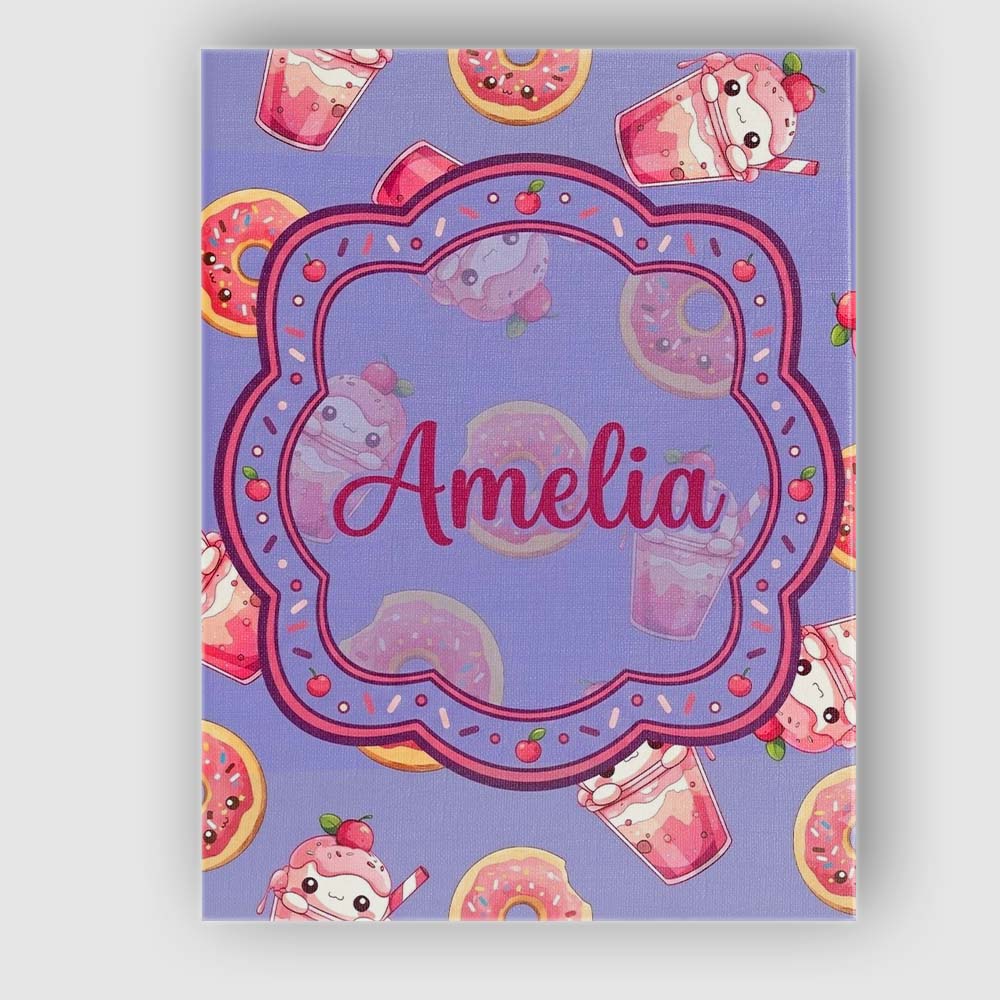 Personalised Name Cute Kawaii Donuts and Custom Unique Gift Idea Elegant Feature Canvas Wall Art Print Decor Picture Ready to Hang
