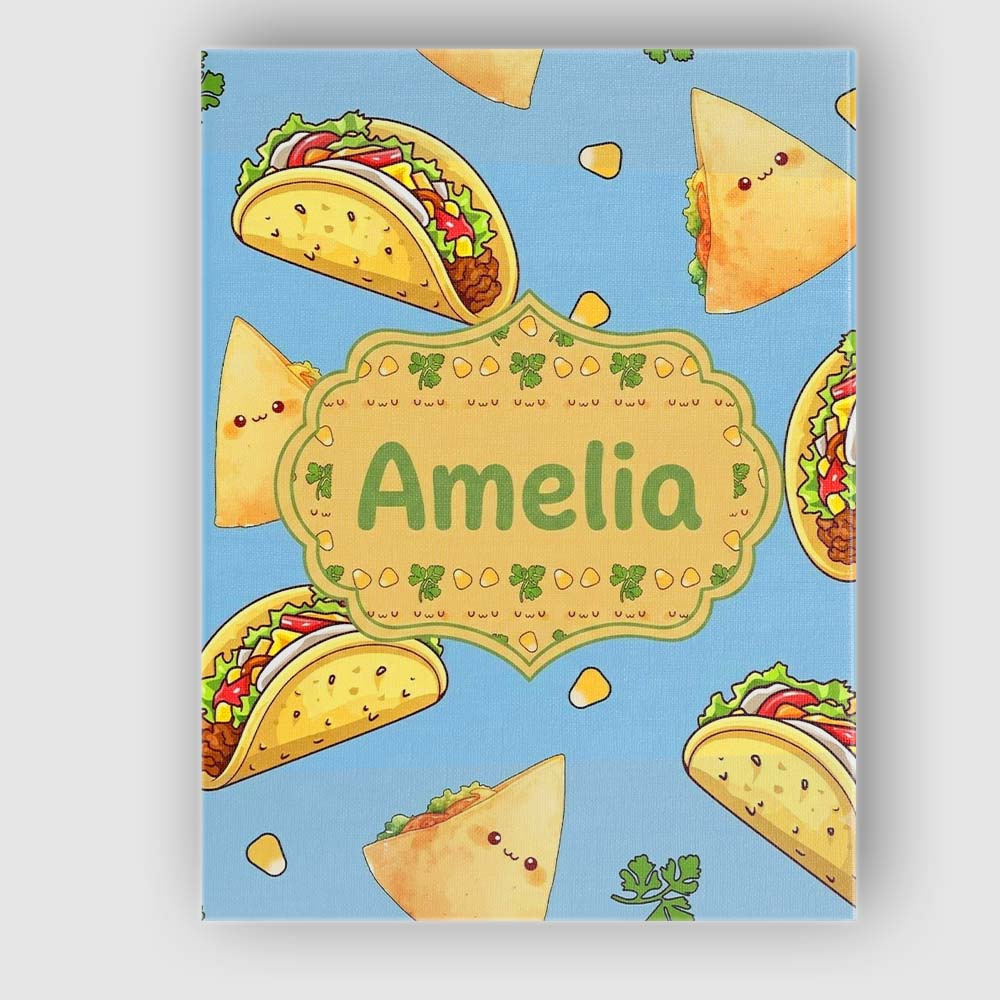 Personalised Name Cute Kawaii Tacos and Custom Modern Room Accent Elegant Feature Canvas Wall Art Print Decor Picture Ready to Hang