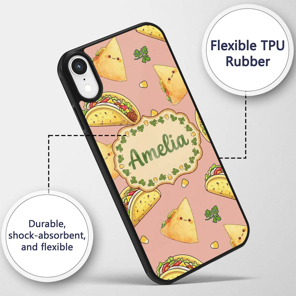 Cute Kawaii Tacos and Wraps Peach Background Custom Name Protective Phone Case Mobile Cover Durable Everyday Smartphone Shock Resistant