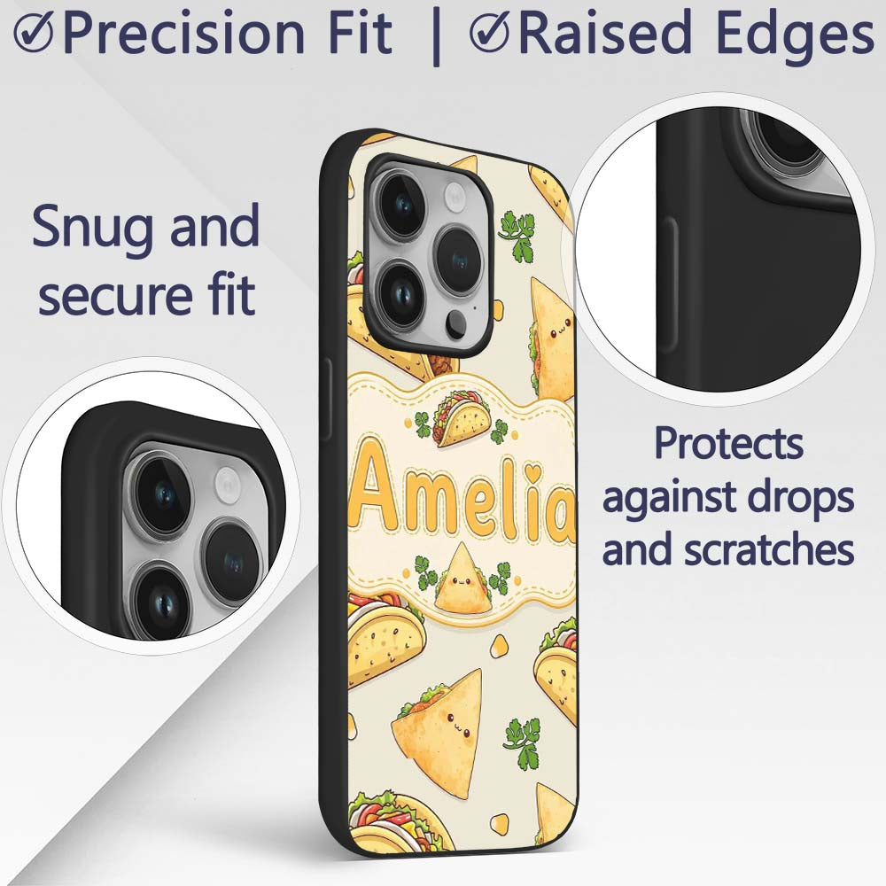 Cute Kawaii Tacos and Wraps Cream Background Custom Name Protective Phone Case Mobile Cover Durable Everyday Smartphone Shock Resistant