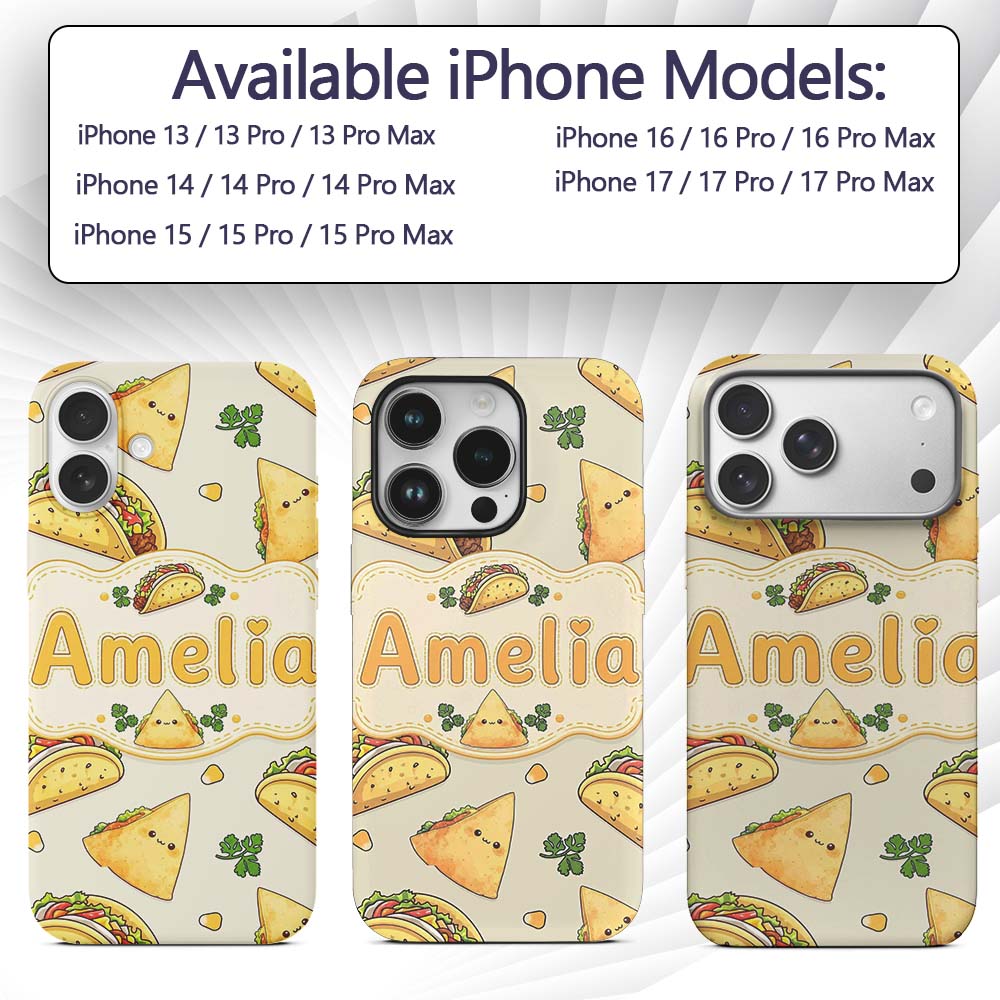 Cute Kawaii Tacos and Wraps Cream Background Custom Name Protective Phone Case Mobile Cover Durable Everyday Smartphone Shock Resistant