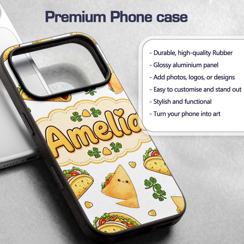 Cute Kawaii Tacos and Wraps Seamless Pattern Custom Name Protective Phone Case Mobile Cover Durable Everyday Smartphone Shock Resistant