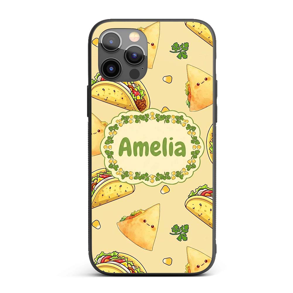 Cute Kawaii Tacos and Wraps Seamless Pattern Custom Name Protective Phone Case Mobile Cover Durable Everyday Smartphone Shock Resistant