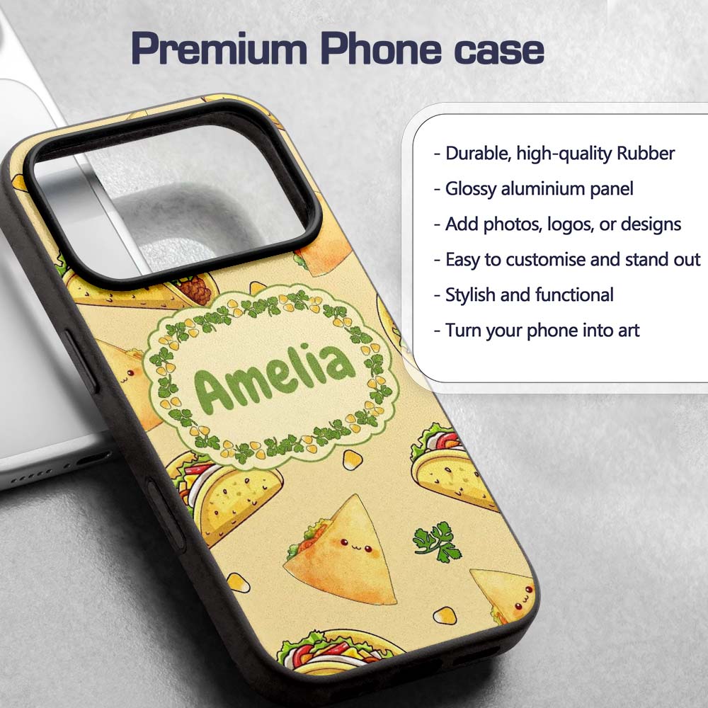 Cute Kawaii Tacos and Wraps Seamless Pattern Custom Name Protective Phone Case Mobile Cover Durable Everyday Smartphone Shock Resistant