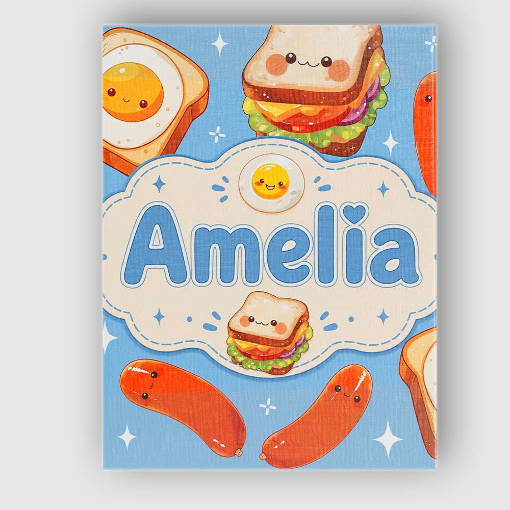 Personalised Name Kawaii Breakfast Eggs Custom Modern Room Accent Elegant Feature Canvas Wall Art Print Decor Picture Ready to Hang
