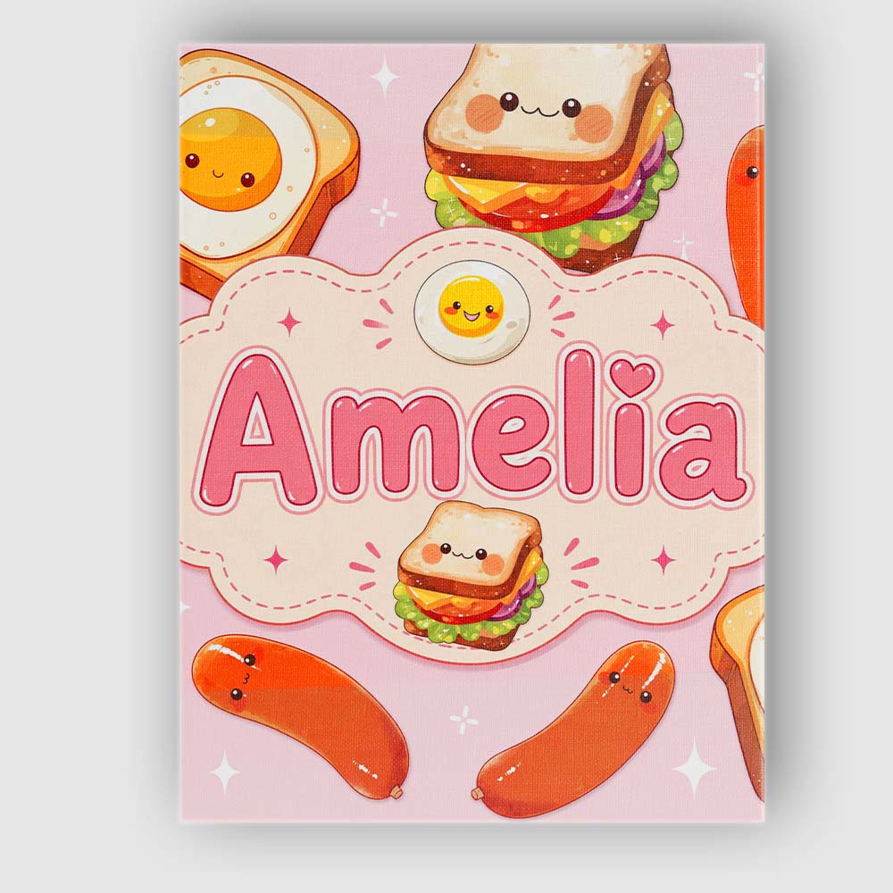 Personalised Name Kawaii Breakfast Eggs Custom Modern Room Accent Elegant Feature Canvas Wall Art Print Decor Picture Ready to Hang