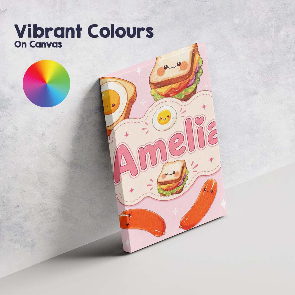 Personalised Name Kawaii Breakfast Eggs Custom Modern Room Accent Elegant Feature Canvas Wall Art Print Decor Picture Ready to Hang