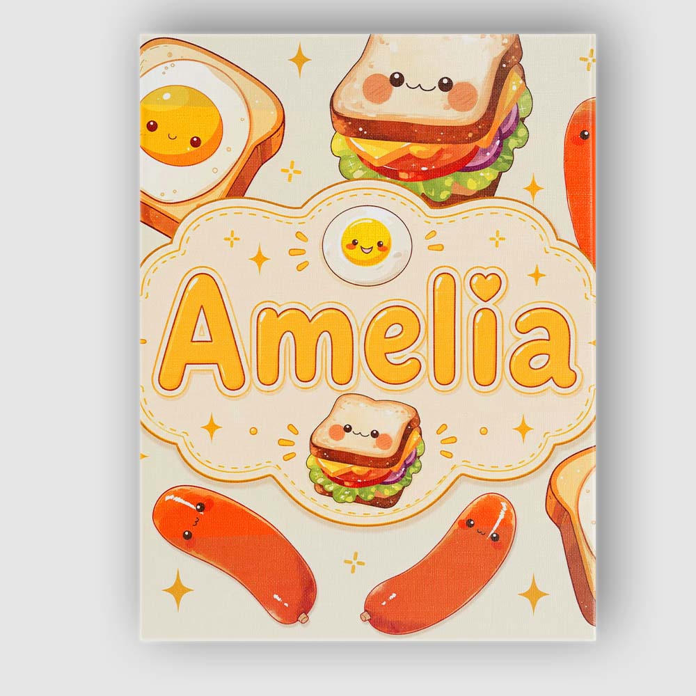 Personalised Name Kawaii Breakfast Eggs Custom Modern Room Accent Elegant Feature Canvas Wall Art Print Decor Picture Ready to Hang