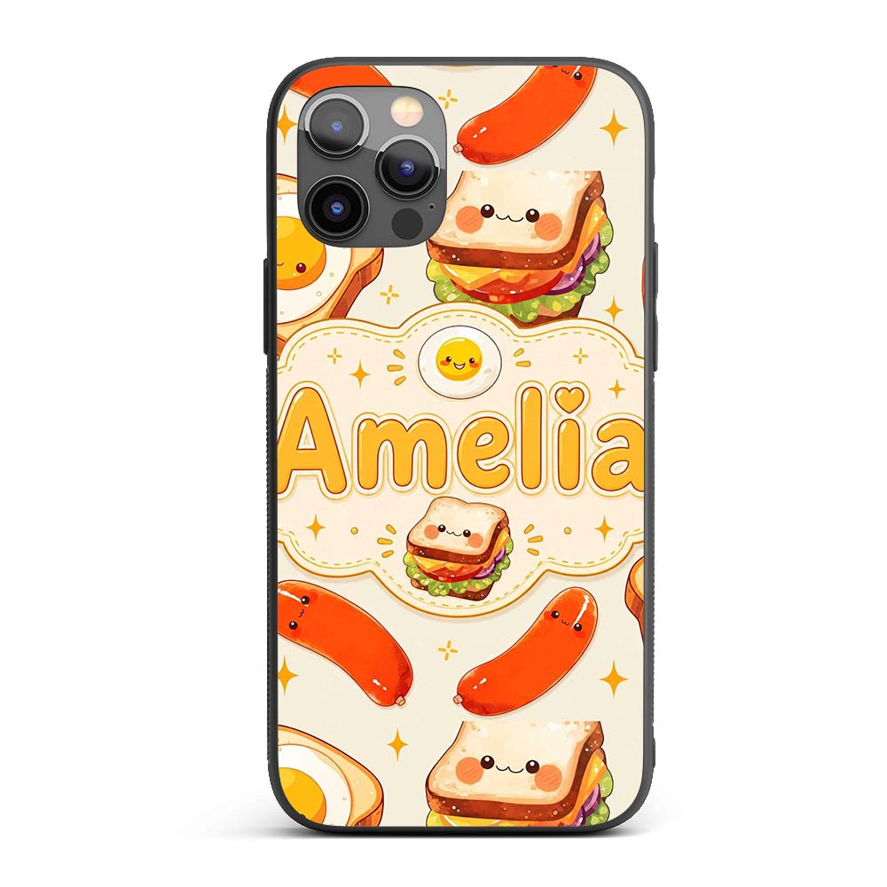 Kawaii Breakfast Eggs Sausage and Sandwich Cream Custom Name Protective Phone Case Mobile Cover Durable Everyday Smartphone Shock Resistant