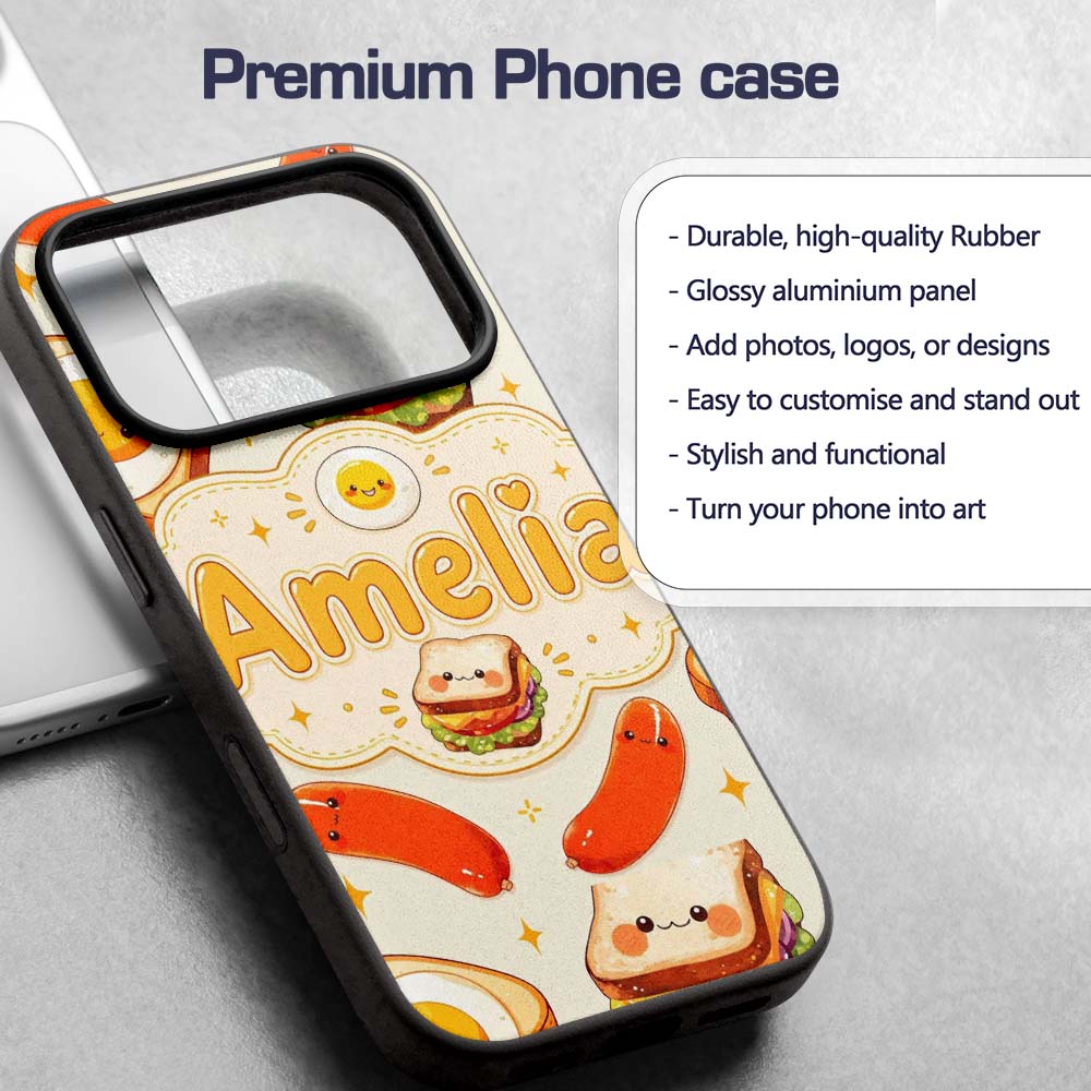Kawaii Breakfast Eggs Sausage and Sandwich Cream Custom Name Protective Phone Case Mobile Cover Durable Everyday Smartphone Shock Resistant