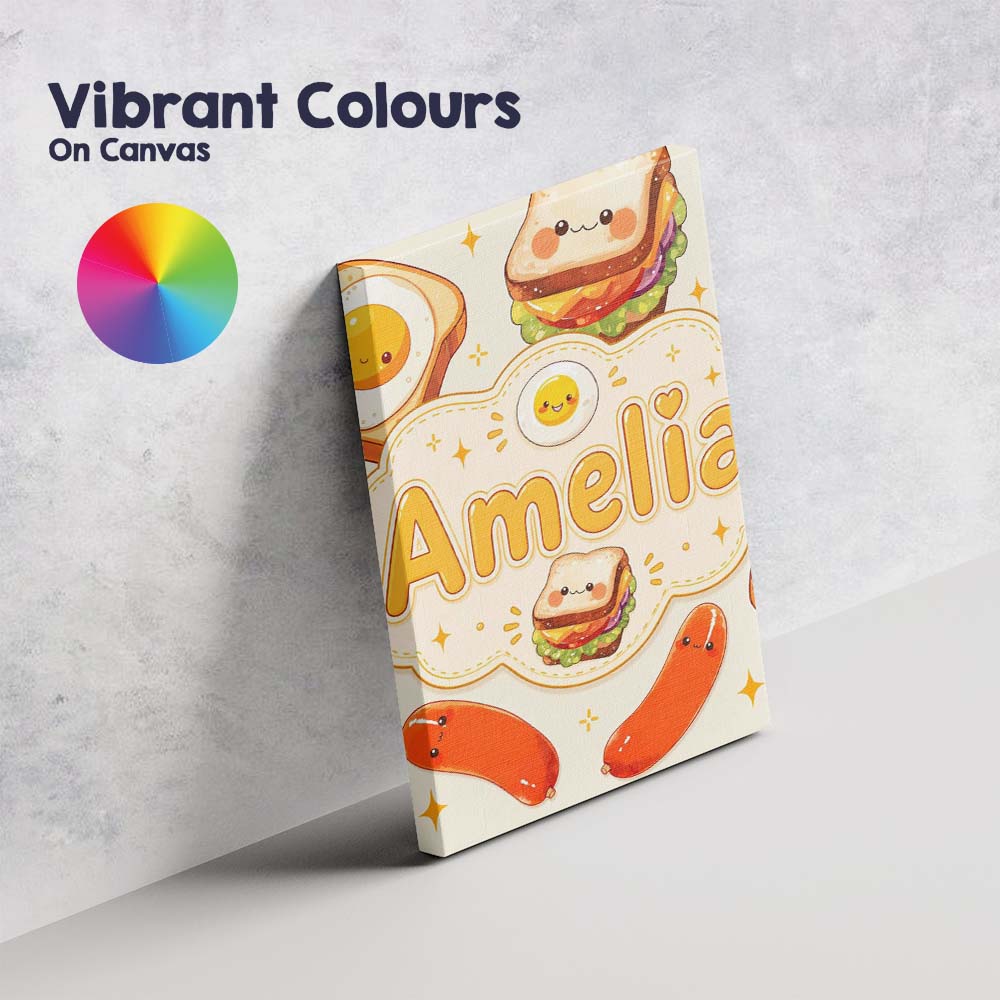 Personalised Name Kawaii Breakfast Eggs Custom Modern Room Accent Elegant Feature Canvas Wall Art Print Decor Picture Ready to Hang