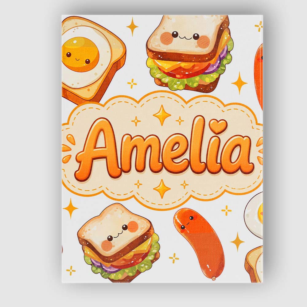 Personalised Name Kawaii Breakfast Eggs Custom Modern Room Accent Elegant Feature Canvas Wall Art Print Decor Picture Ready to Hang