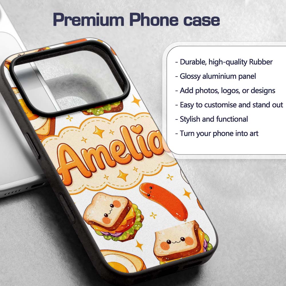 Kawaii Breakfast Eggs Sausage and Sandwich Light Custom Name Protective Phone Case Mobile Cover Durable Everyday Smartphone Shock Resistant