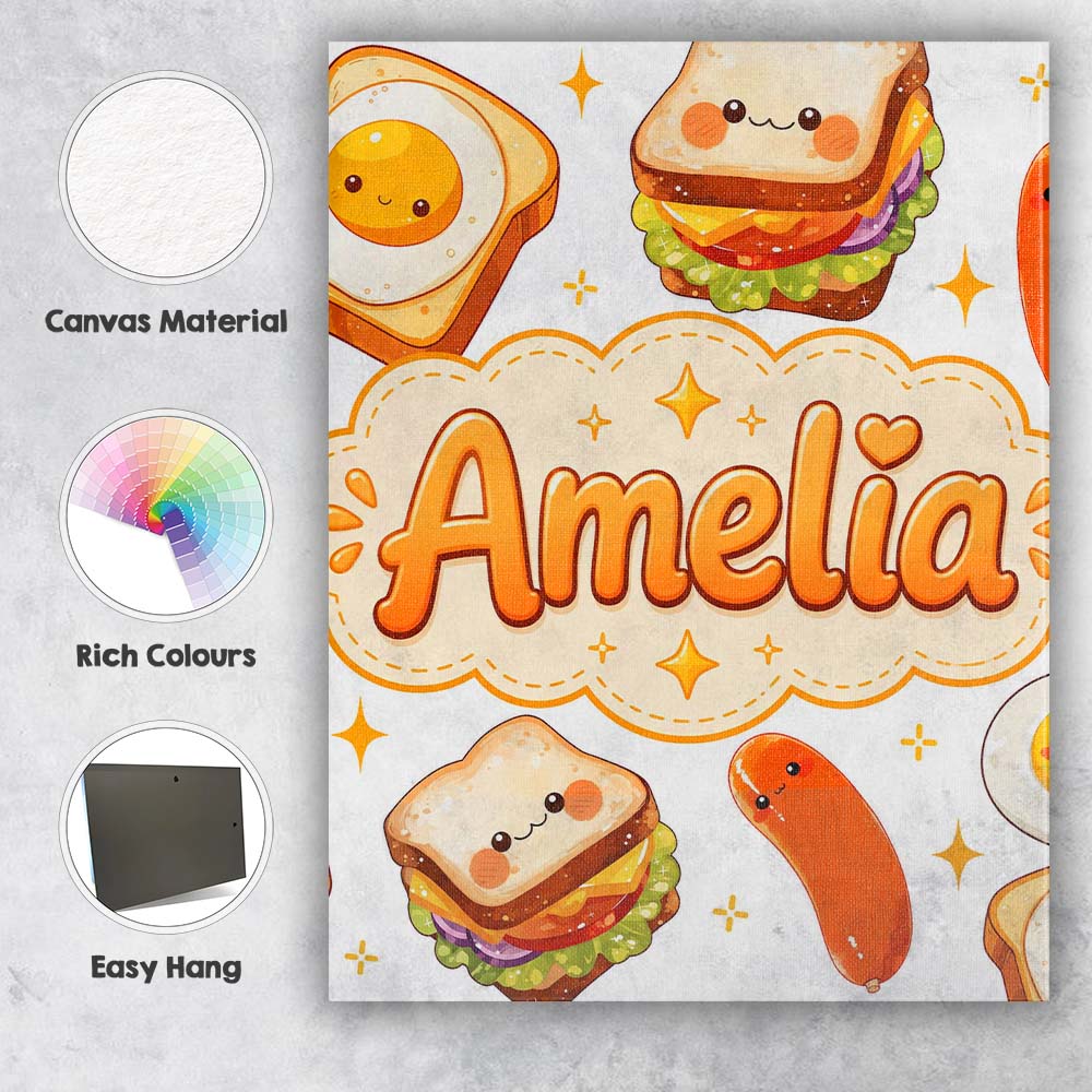Personalised Name Kawaii Breakfast Eggs Custom Modern Room Accent Elegant Feature Canvas Wall Art Print Decor Picture Ready to Hang