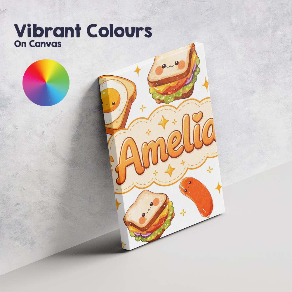 Personalised Name Kawaii Breakfast Eggs Custom Modern Room Accent Elegant Feature Canvas Wall Art Print Decor Picture Ready to Hang