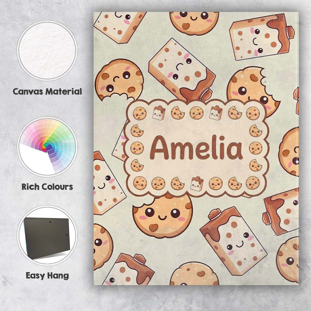 Personalised Name Cute Kawaii Cookies and Custom Unique Gift Idea Elegant Feature Canvas Wall Art Print Decor Picture Ready to Hang