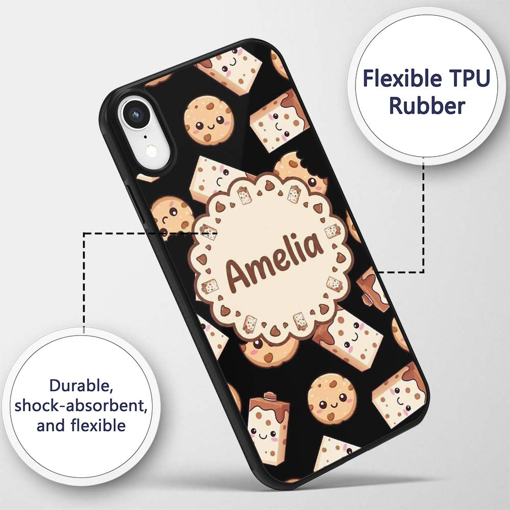 Cute Kawaii Cookies and Chocolate Milk Carton Custom Name Protective Phone Case Mobile Cover Durable Everyday Smartphone Shock Resistant