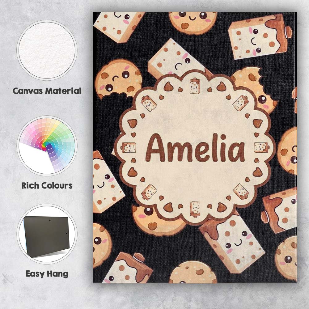 Personalised Name Cute Kawaii Cookies and Custom Unique Gift Idea Elegant Feature Canvas Wall Art Print Decor Picture Ready to Hang