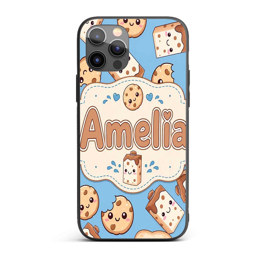 Cute Kawaii Cookies and Chocolate Milk Carton Custom Name Protective Phone Case Mobile Cover Durable Everyday Smartphone Shock Resistant