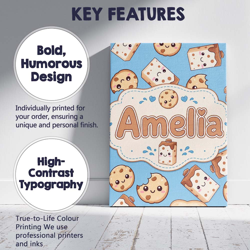 Personalised Name Cute Kawaii Cookies and Custom Unique Gift Idea Elegant Feature Canvas Wall Art Print Decor Picture Ready to Hang